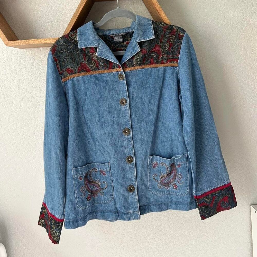 Vintage Denim Chore Coat with Paisley Details